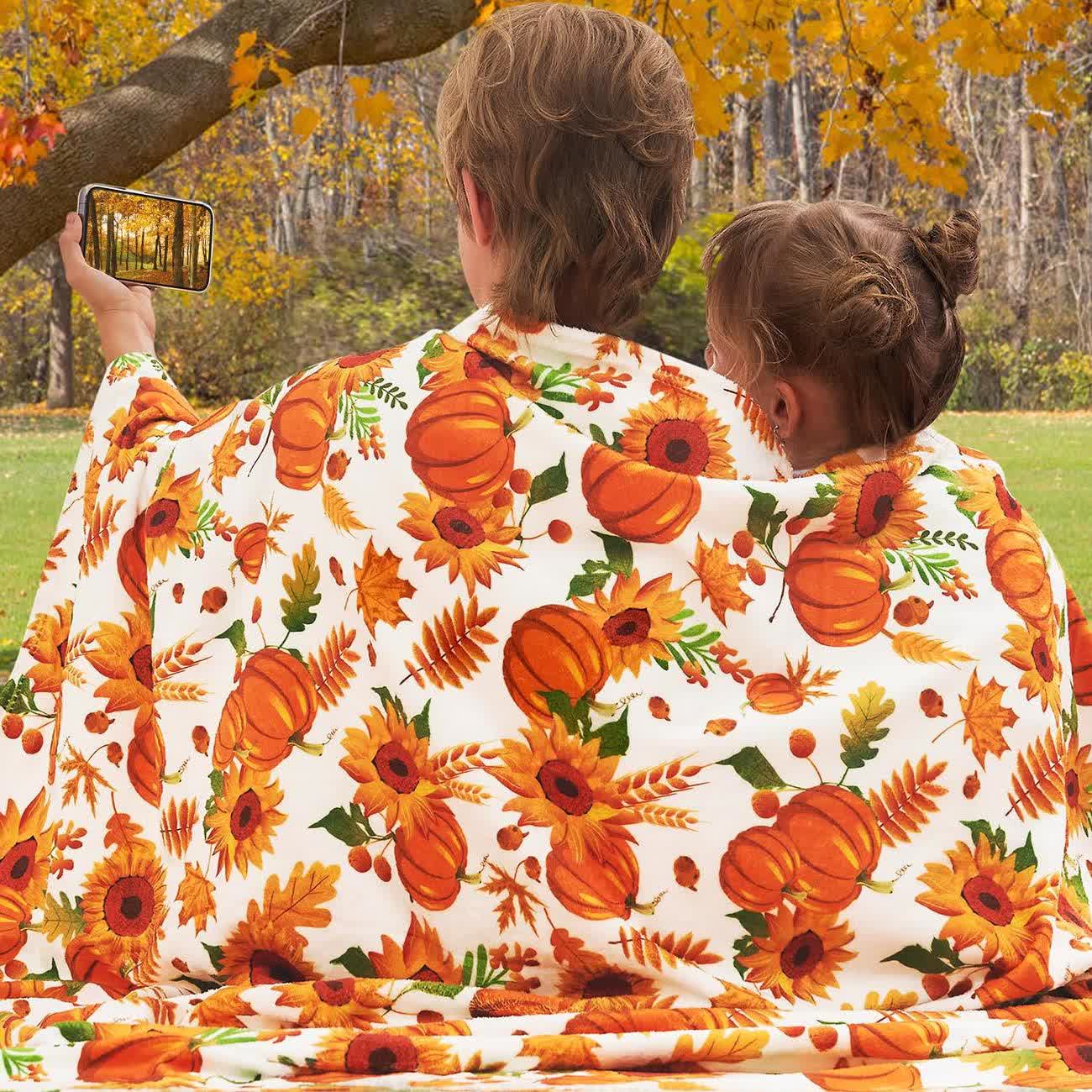 Halloween Pumpkin Sunflower Blanket | Soft Flannel | Multiple Sizes Available