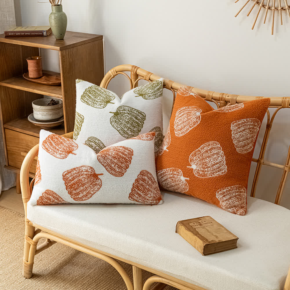 Chenille Pumpkin Pillow Cover | Embroidered Polyester | 12"x19" & 18"x18"