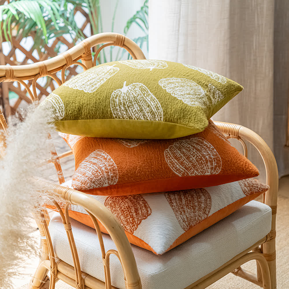 Chenille Pumpkin Pillow Cover | Embroidered Polyester | 12"x19" & 18"x18"