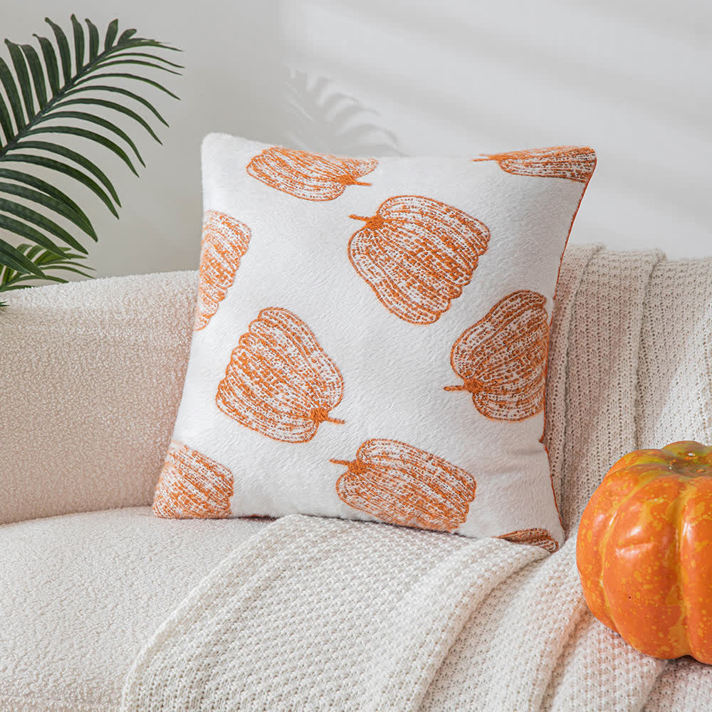 Chenille Pumpkin Pillow Cover | Embroidered Polyester | 12"x19" & 18"x18"