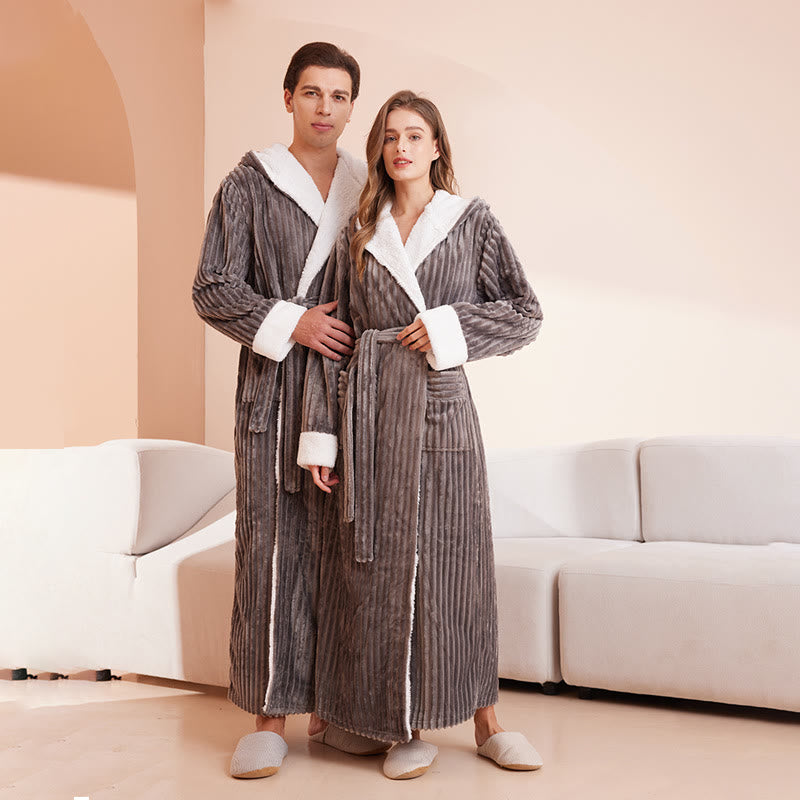 Fleece Bathrobe | Soft Polyester | Vertical Line Texture