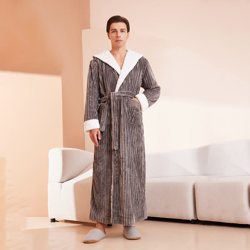 Fleece Bathrobe | Soft Polyester | Vertical Line Texture