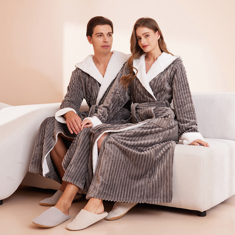 Fleece Bathrobe | Soft Polyester | Vertical Line Texture