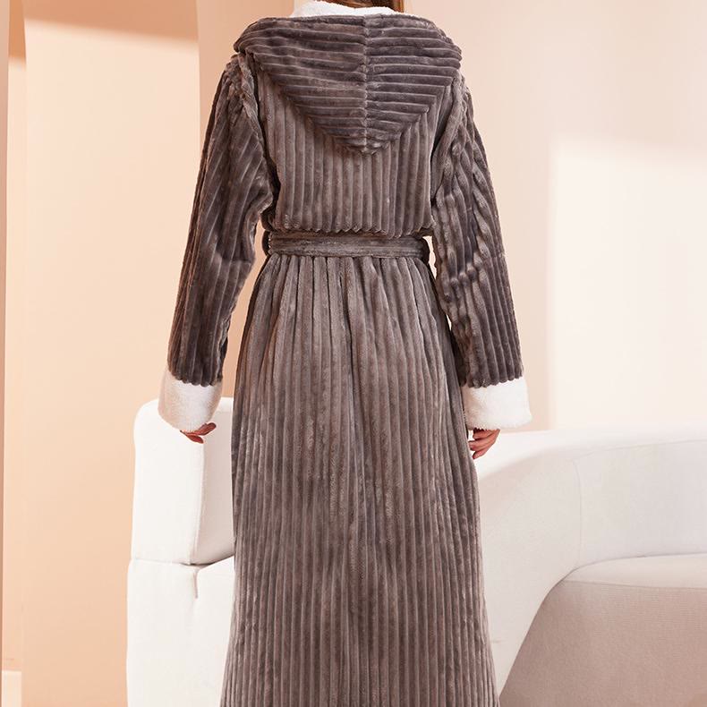 Fleece Bathrobe | Soft Polyester | Vertical Line Texture