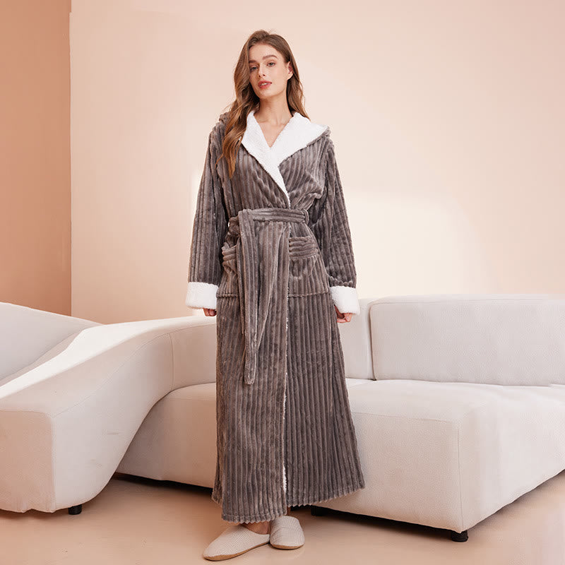 Fleece Bathrobe | Soft Polyester | Vertical Line Texture