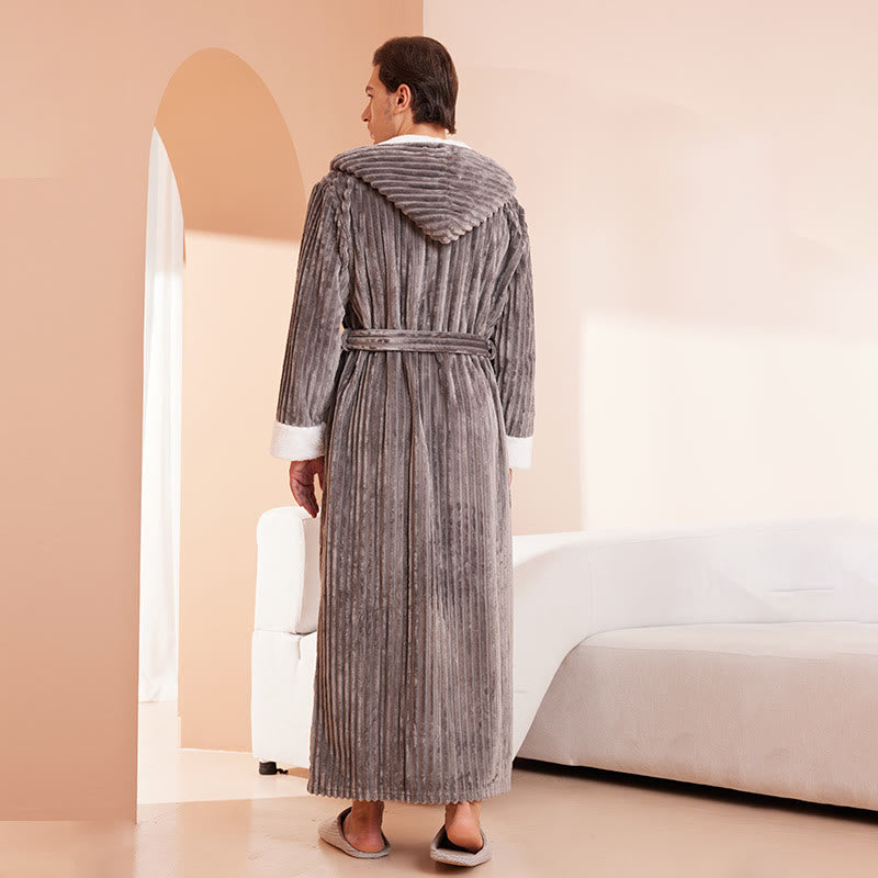 Fleece Bathrobe | Soft Polyester | Vertical Line Texture