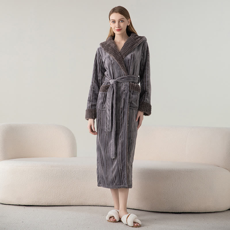 Fleece Hooded Bathrobe | Soft Polyester | Winter Warm