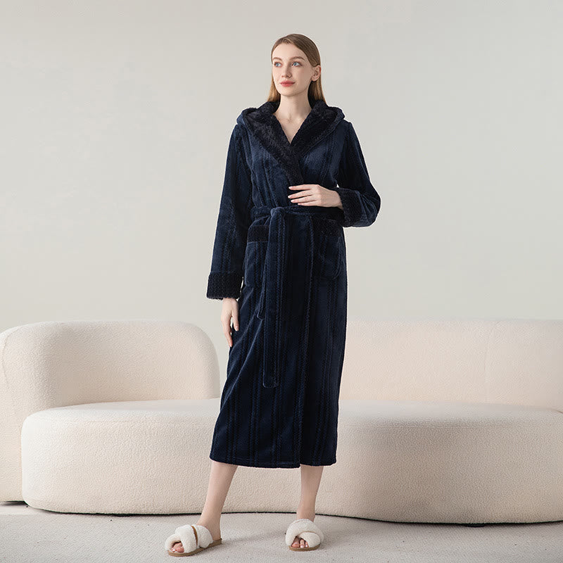 Fleece Hooded Bathrobe | Soft Polyester | Winter Warm