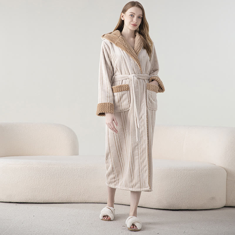 Fleece Hooded Bathrobe | Soft Polyester | Winter Warm