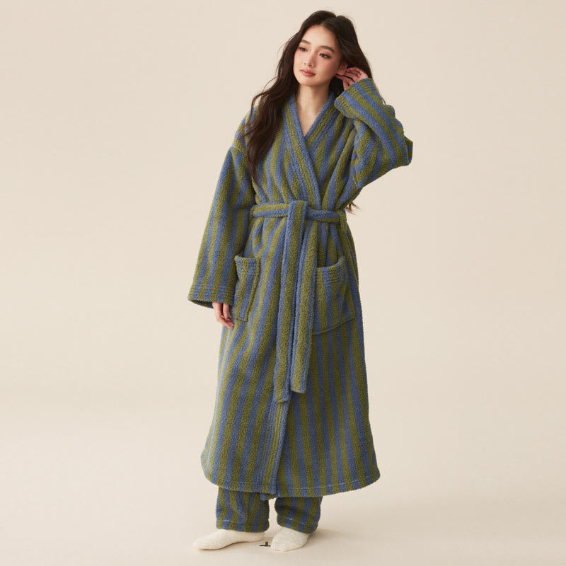 Fleece Bathrobe | Striped Design | Polyester