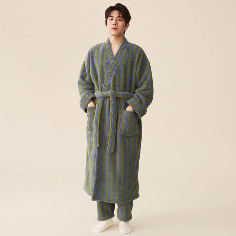 Fleece Bathrobe | Striped Design | Polyester