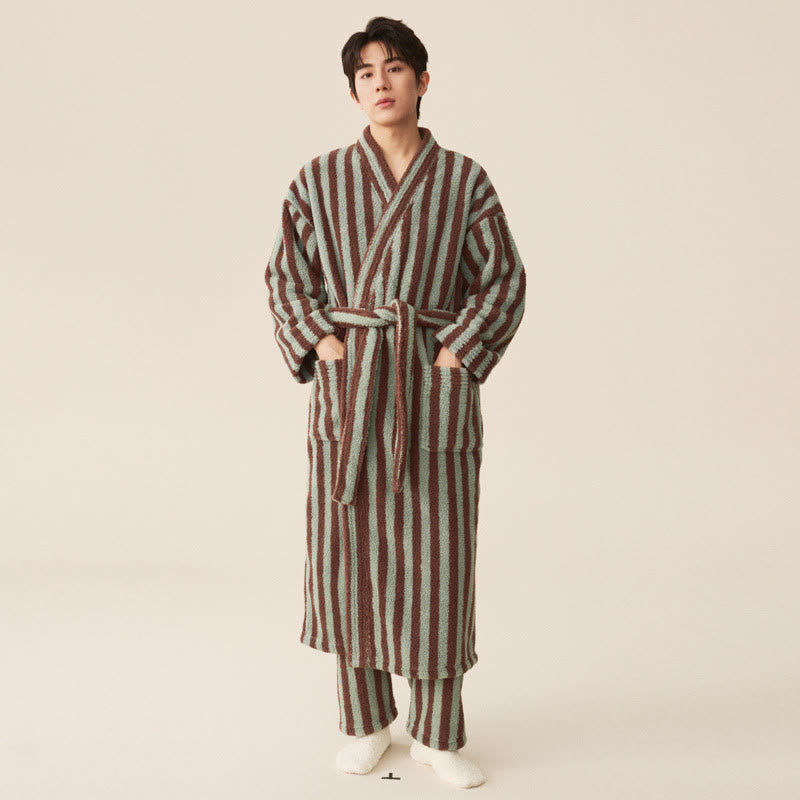 Fleece Bathrobe | Striped Design | Polyester