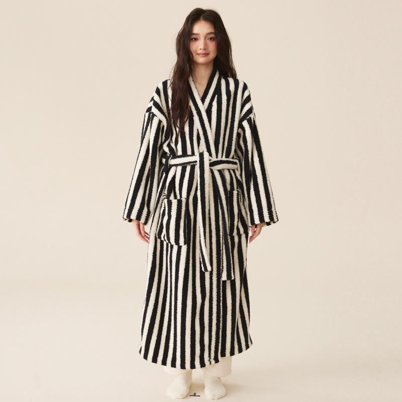 Fleece Bathrobe | Striped Design | Polyester