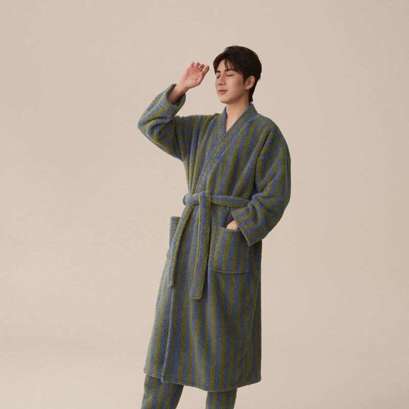 Fleece Bathrobe | Striped Design | Polyester
