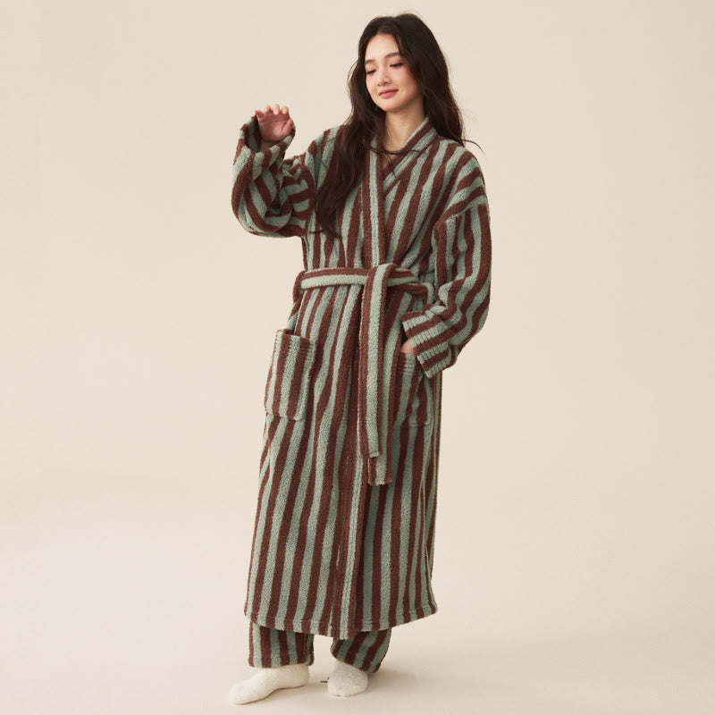 Fleece Bathrobe | Striped Design | Polyester