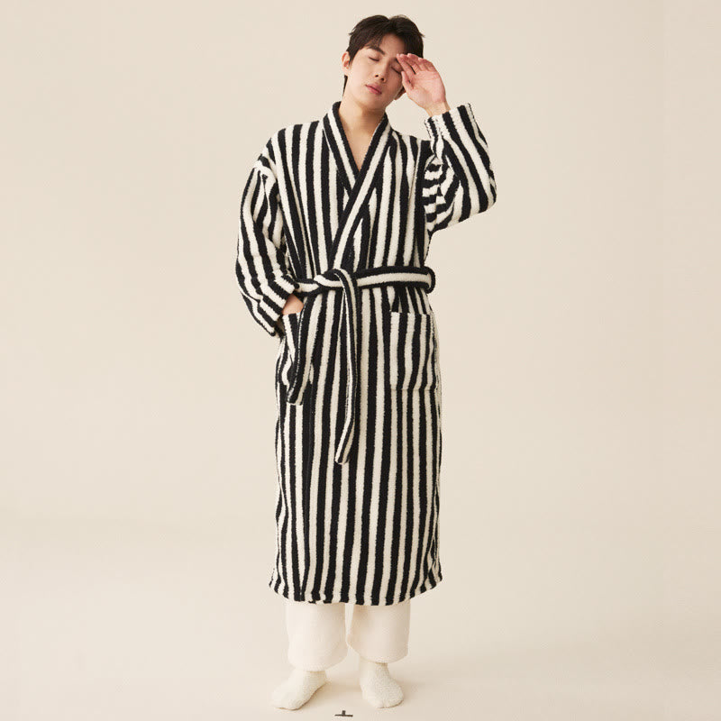 Fleece Bathrobe | Striped Design | Polyester