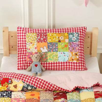 Cotton Pillowcases | Plaid & Floral Design | Set of 2
