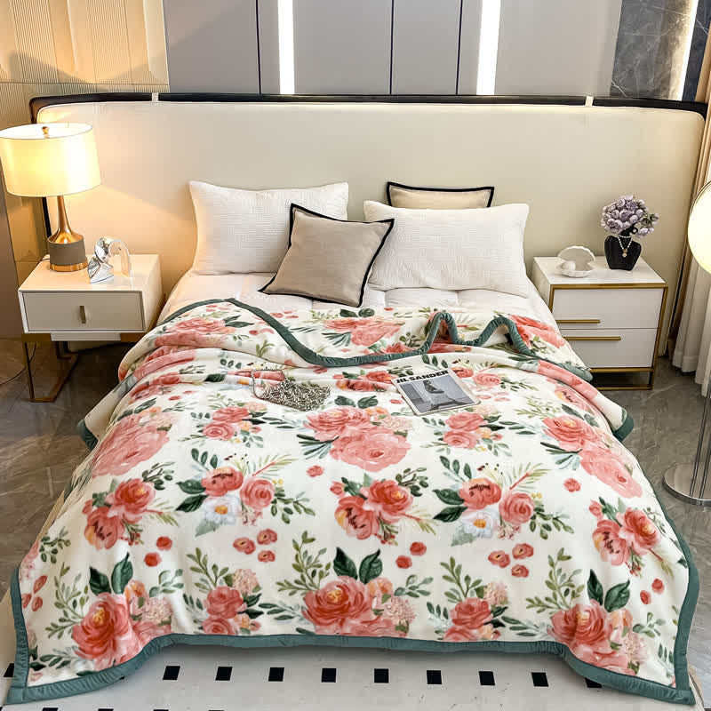 Floral Reversible Flannel Blanket | Lightweight Polyester | Twin, Full, Queen Sizes