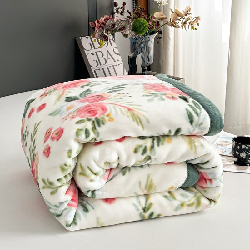 Floral Reversible Flannel Blanket | Lightweight Polyester | Twin, Full, Queen Sizes