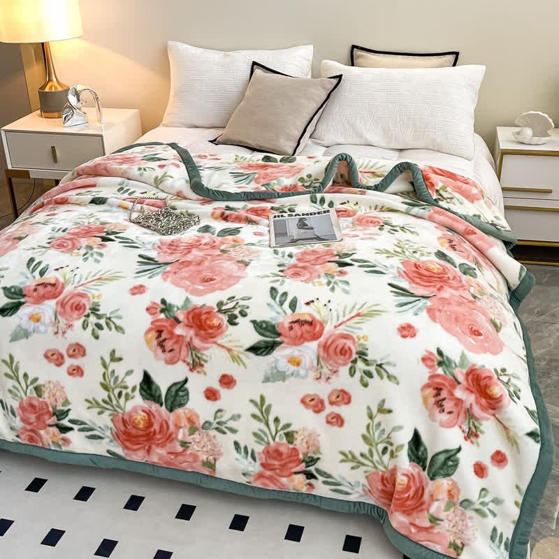 Floral Reversible Flannel Blanket | Lightweight Polyester | Twin, Full, Queen Sizes