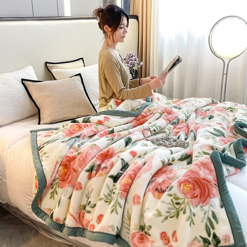 Floral Reversible Flannel Blanket | Lightweight Polyester | Twin, Full, Queen Sizes