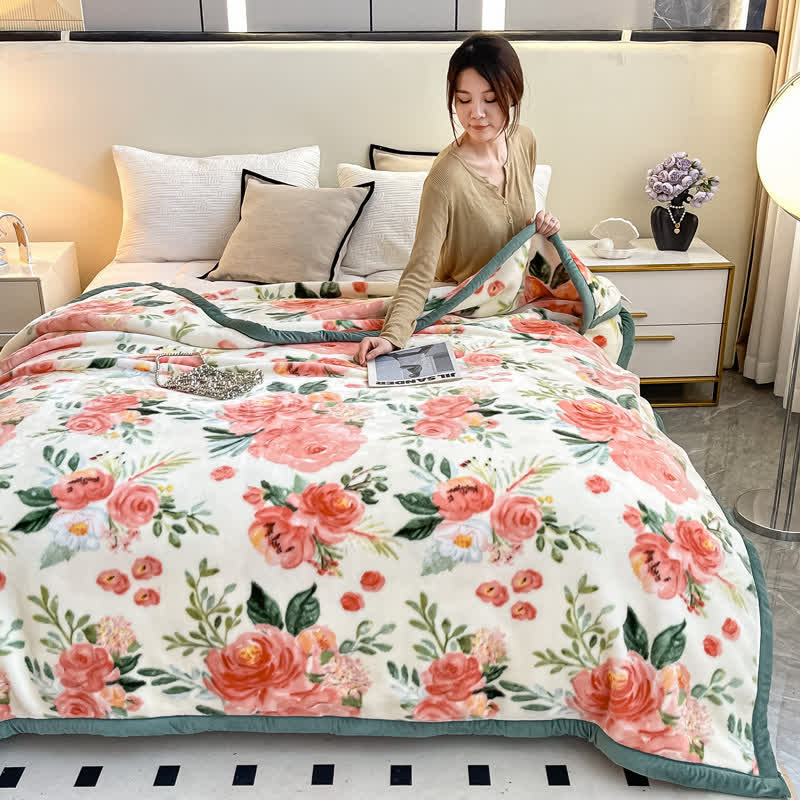Floral Reversible Flannel Blanket | Lightweight Polyester | Twin, Full, Queen Sizes