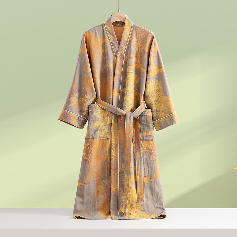 Cotton Gauze Kimono Bathrobe | Lightweight & Breathable | Long Sleeve