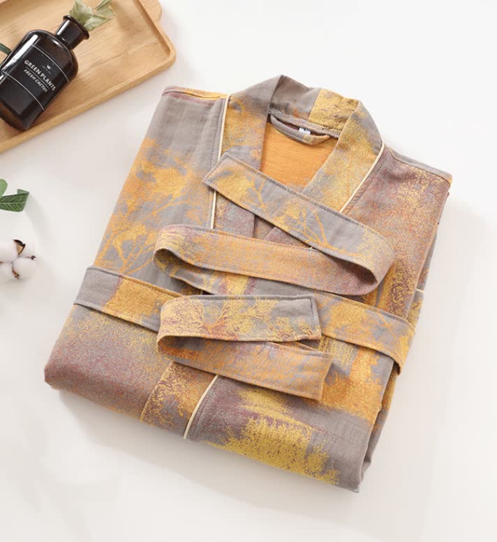 Cotton Gauze Kimono Bathrobe | Lightweight & Breathable | Long Sleeve