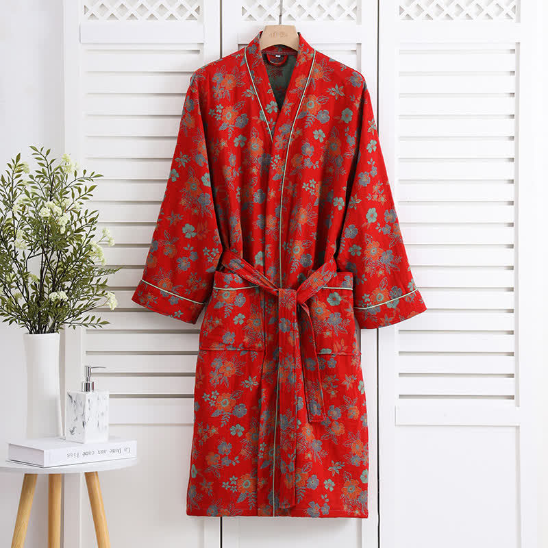Floral Kimono Bathrobe | Cotton | Long Sleeves