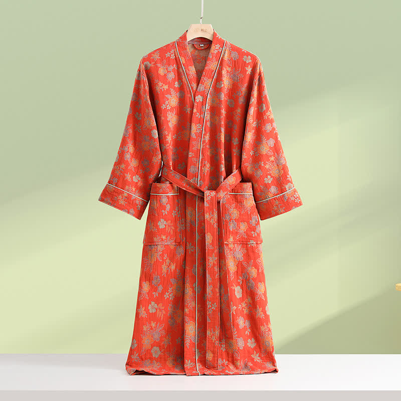 Floral Kimono Bathrobe | Cotton | Long Sleeves