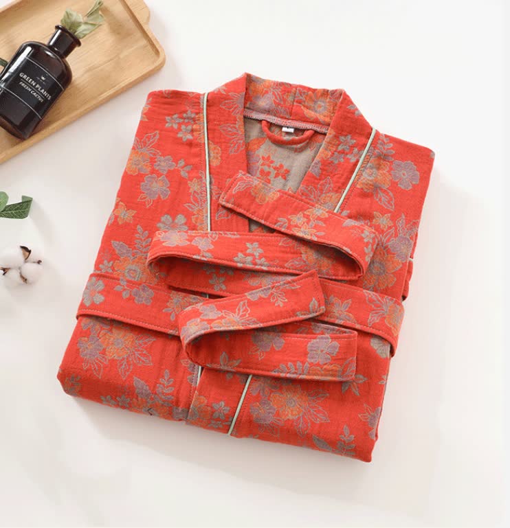 Floral Kimono Bathrobe | Cotton | Long Sleeves