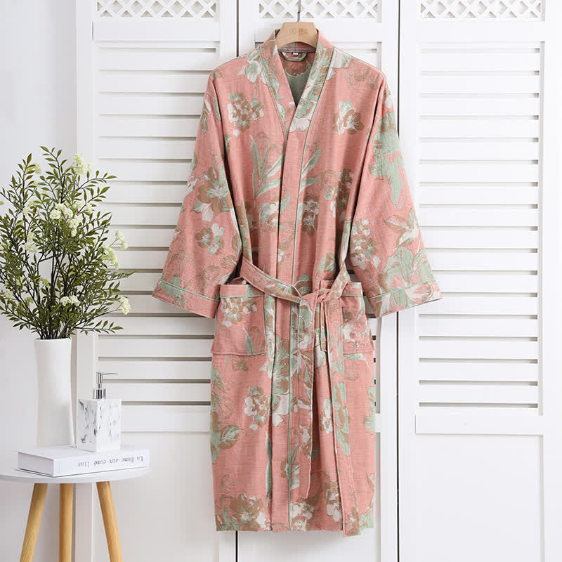 Pure Cotton Bathrobe | Elegant Floral Design | Soft and Comfortable