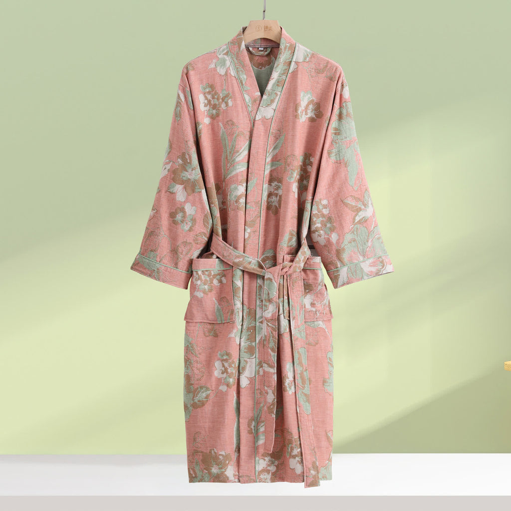Pure Cotton Bathrobe | Elegant Floral Design | Soft and Comfortable