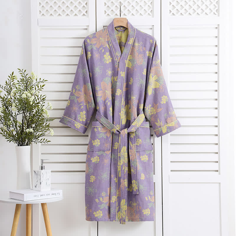 Bathrobe | Cotton Floral Lily Print | Soft & Machine Washable