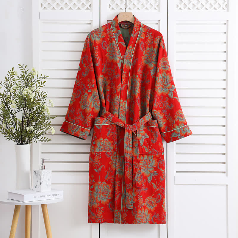 Floral Cotton Gauze Bathrobe | Luxurious Design | One Size