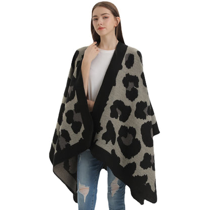 Leopard Print Shawl Cape | Ultra-Soft Acrylic | 51" x 59"