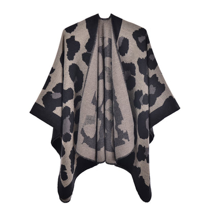 Leopard Print Shawl Cape | Ultra-Soft Acrylic | 51" x 59"