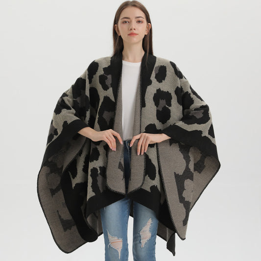 Leopard Print Shawl Cape | Ultra-Soft Acrylic | 51" x 59"