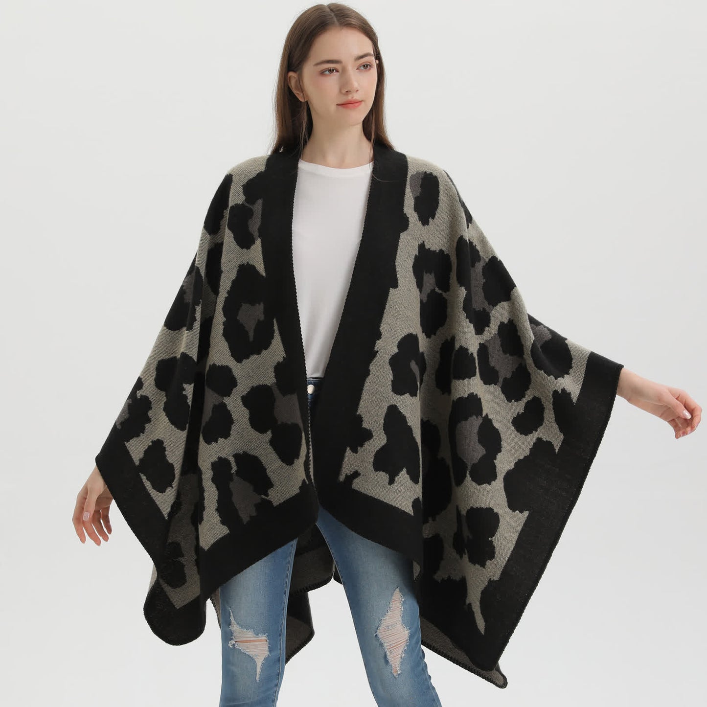 Leopard Print Shawl Cape | Ultra-Soft Acrylic | 51" x 59"