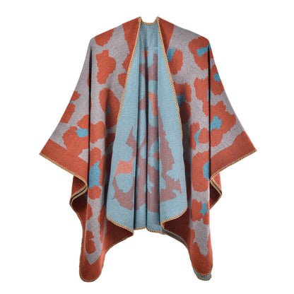 Leopard Print Shawl Cape | Ultra-Soft Acrylic | 51" x 59"