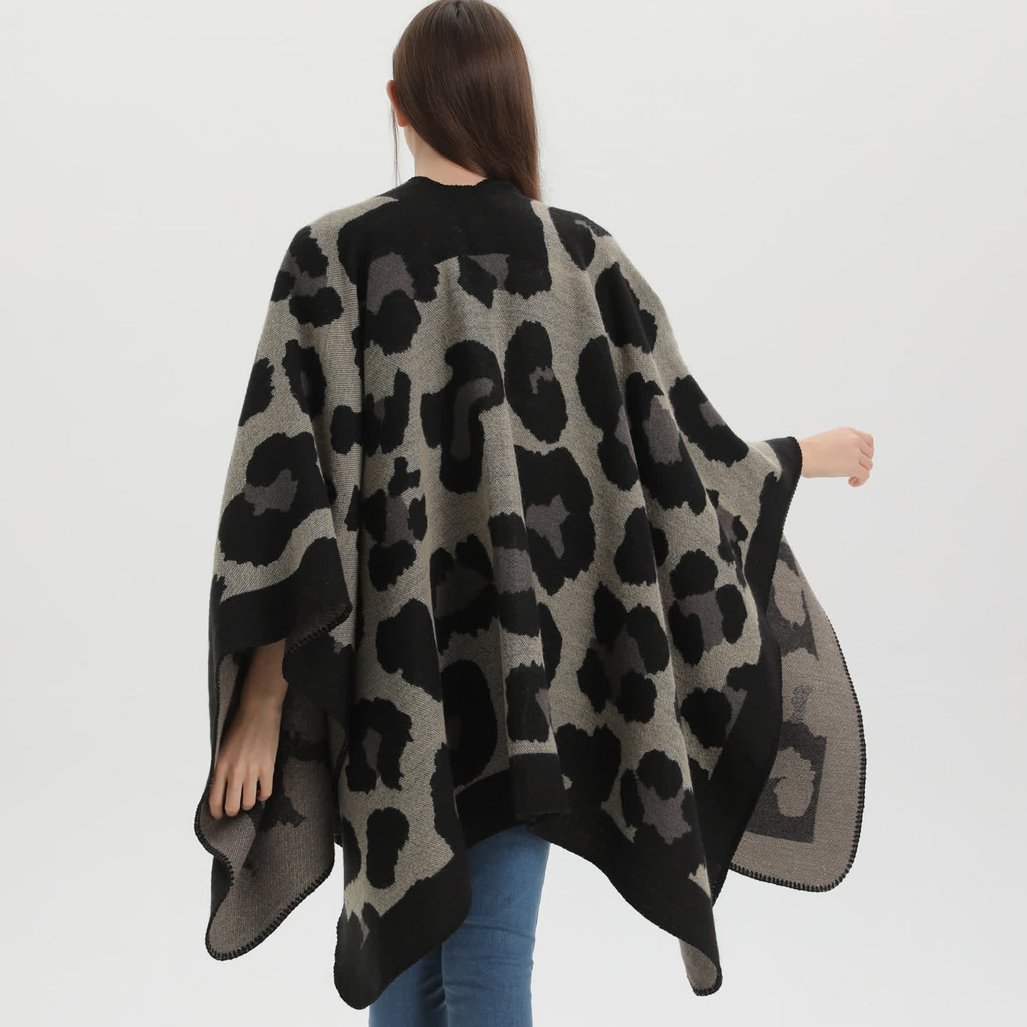 Leopard Print Shawl Cape | Ultra-Soft Acrylic | 51" x 59"
