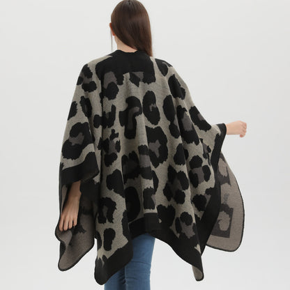 Leopard Print Shawl Cape | Ultra-Soft Acrylic | 51" x 59"