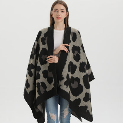 Leopard Print Shawl Cape | Ultra-Soft Acrylic | 51" x 59"