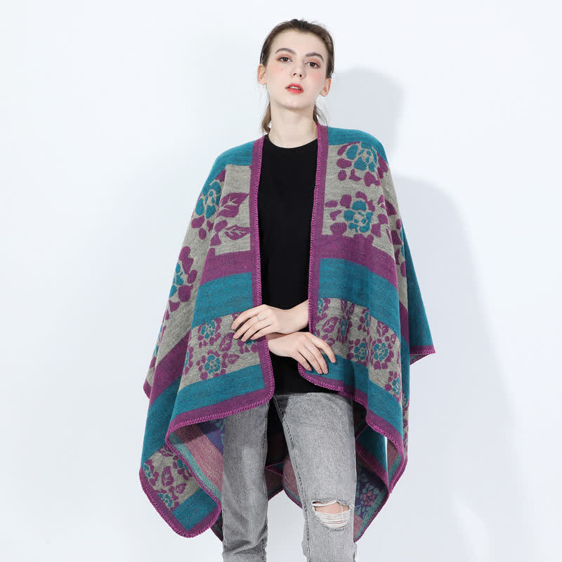Floral Shawl Cape | Ultra-Soft Acrylic Blend | 54" x 90"
