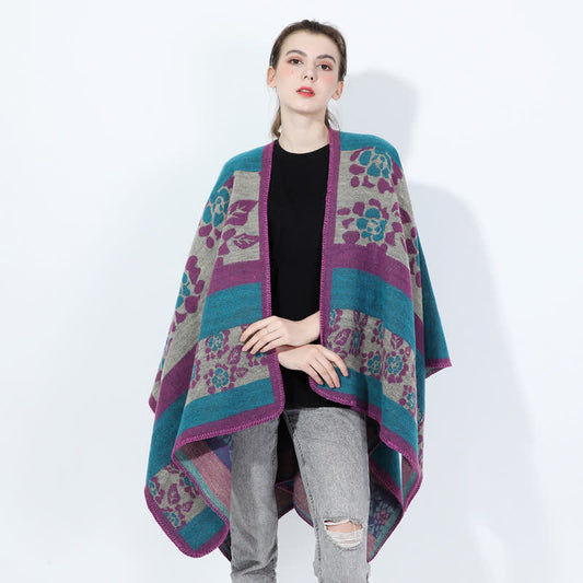Floral Shawl Cape | Ultra-Soft Acrylic Blend | 54" x 90"