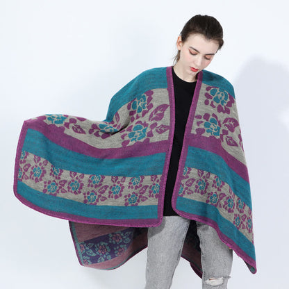 Floral Shawl Cape | Ultra-Soft Acrylic Blend | 54" x 90"