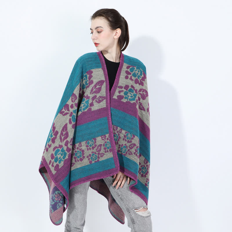Floral Shawl Cape | Ultra-Soft Acrylic Blend | 54" x 90"