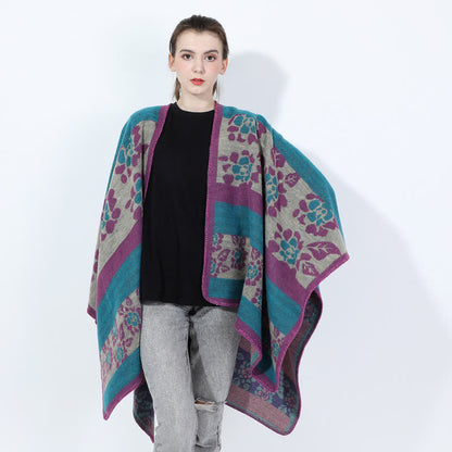 Floral Shawl Cape | Ultra-Soft Acrylic Blend | 54" x 90"