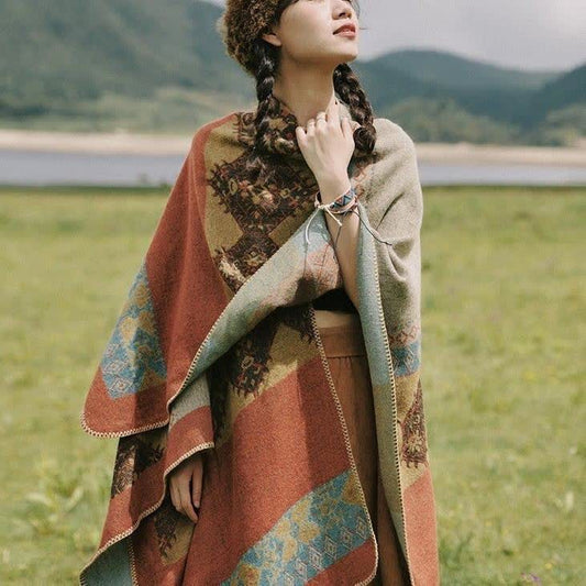 Geometric Shawl Cape | Ultra-Soft Polyester | 51" x 63"