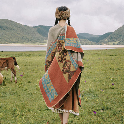 Geometric Shawl Cape | Ultra-Soft Polyester | 51" x 63"